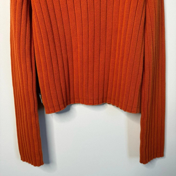 Abercrombie & Fitch Men’s Y2K Orange Ribbed Cotton V-neck Moose Logo Sweater - Picture 10 of 11